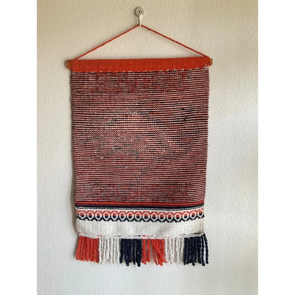 Vintage Denver Broncos Woven Wall Hanging Textile Art Orange‎ Blue Fringe NFL